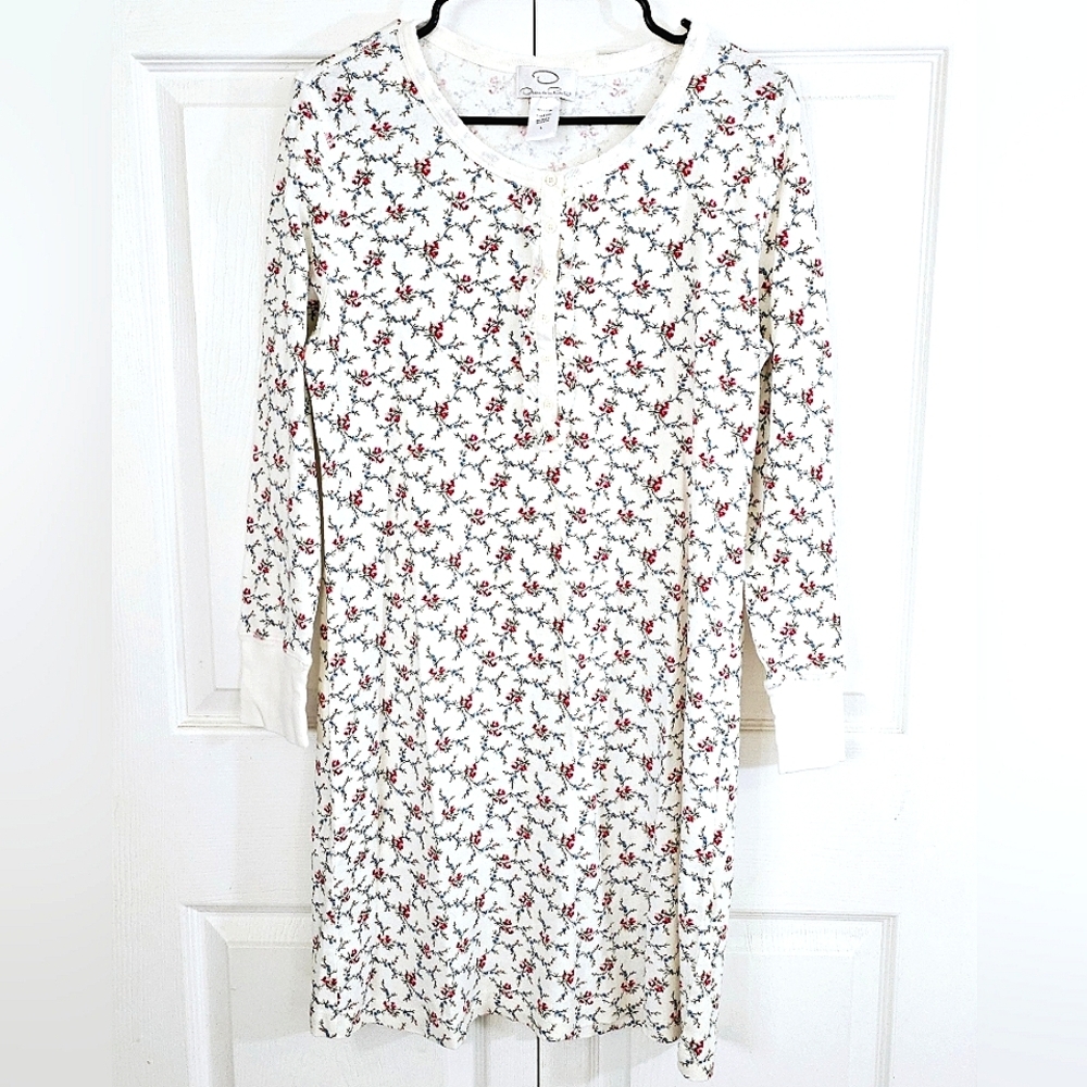Oscar De La Renta Rose Floral‎ Long Sleeve Nightgown Large Pajamas Sleepwear